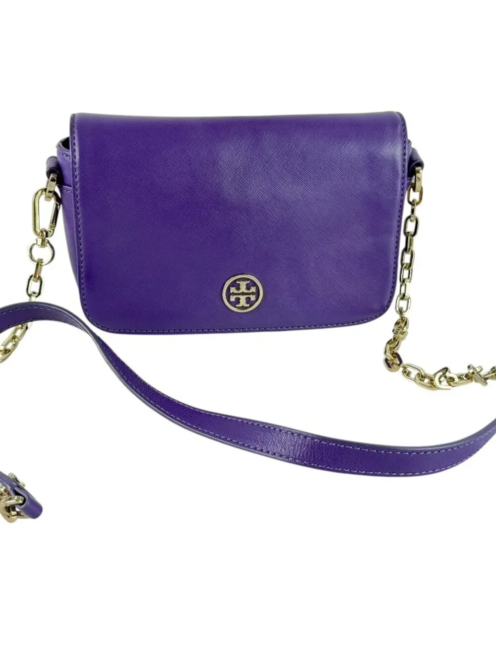 TORY BURCH Robinson Purple Saffiano Leather Crossbody Shoulder Bag